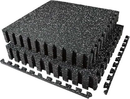 48 Sq Ft Interlocking Exercise Mats – 12 Tiles – EVA & Rubber Gym Flooring - with Black/White | Sold by Uncle Wiener's Wholesale