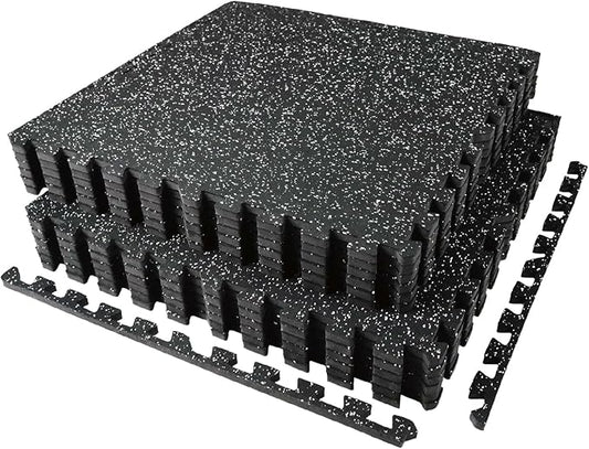 48 Sq Ft Interlocking Exercise Mats – 12 Tiles – EVA & Rubber Gym Flooring - with Black/White | Sold by Uncle Wiener's Wholesale