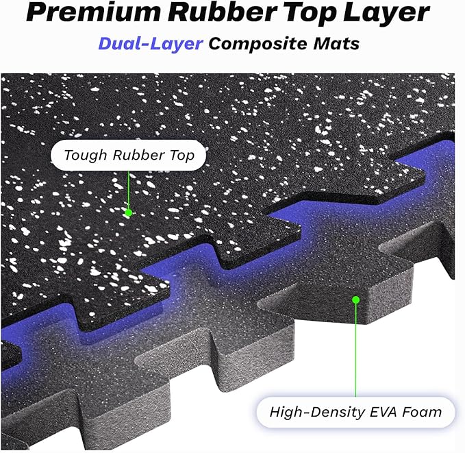48 Sq Ft Interlocking Exercise Mats – 12 Tiles – EVA & Rubber Gym Flooring - with Black/White | Sold by Uncle Wiener's Wholesale