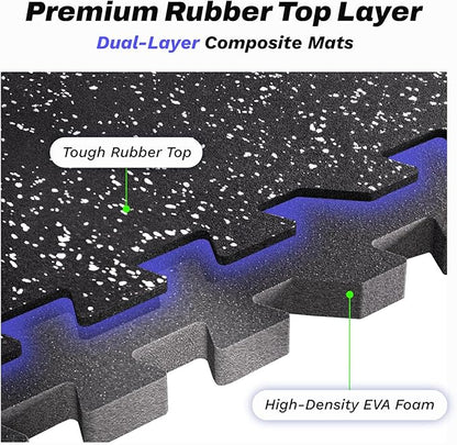48 Sq Ft Interlocking Exercise Mats – 12 Tiles – EVA & Rubber Gym Flooring - with Black/White | Sold by Uncle Wiener's Wholesale