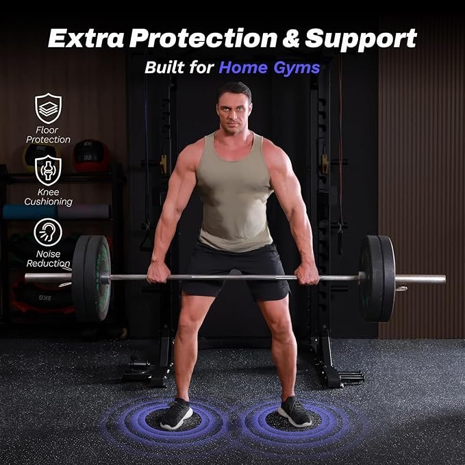 48 Sq Ft Interlocking Exercise Mats – 12 Tiles – EVA & Rubber Gym Flooring - with Black/White | Sold by Uncle Wiener's Wholesale