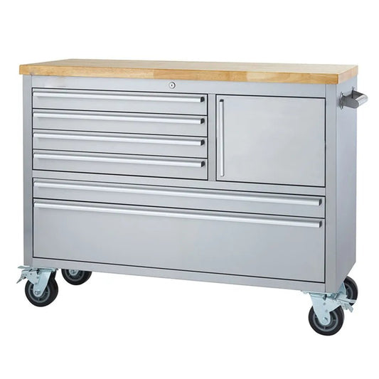 48" Stainless Steel Tool Chest – 6 Drawer with Wood Top, Lock & Casters HTC4806W - with | Sold by Uncle Wiener's Wholesale