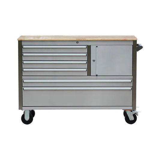 48" Stainless Steel Tool Chest – 6 Drawer with Wood Top, Lock & Casters HTC4806W - with | Sold by Uncle Wiener's Wholesale