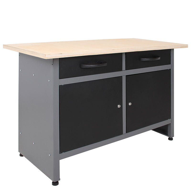 48" x 24" Steel Workbench with 2 Drawers & Double Door Storage Cabinet, 33.5" Height Wooden Top Heavy Duty Garage Bench TC006 - with | Sold by Uncle Wiener's Wholesale
