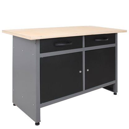 48" x 24" Steel Workbench with 2 Drawers & Double Door Storage Cabinet, 33.5" Height Wooden Top Heavy Duty Garage Bench TC006 - with | Sold by Uncle Wiener's Wholesale