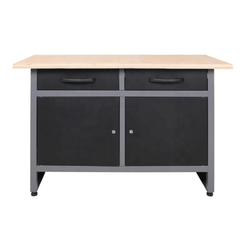48" x 24" Steel Workbench with 2 Drawers & Double Door Storage Cabinet, 33.5" Height Wooden Top Heavy Duty Garage Bench TC006 - with | Sold by Uncle Wiener's Wholesale