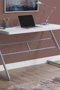 48″ Z‑Leg Computer Desk – Rustic Industrial Style Modern Office Furniture K737D - with White Top & Silver Base | Sold by Uncle Wiener's Wholesale