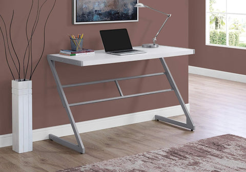 48″ Z‑Leg Computer Desk – Rustic Industrial Style Modern Office Furniture K737D - with White Top & Silver Base | Sold by Uncle Wiener's Wholesale