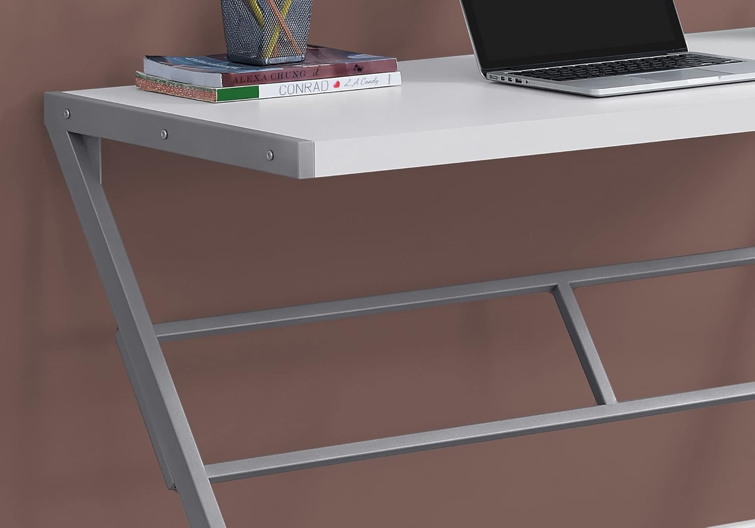 48″ Z‑Leg Computer Desk – Rustic Industrial Style Modern Office Furniture K737D - with White Top & Silver Base | Sold by Uncle Wiener's Wholesale