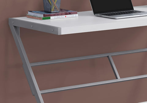 48″ Z‑Leg Computer Desk – Rustic Industrial Style Modern Office Furniture K737D - with White Top & Silver Base | Sold by Uncle Wiener's Wholesale