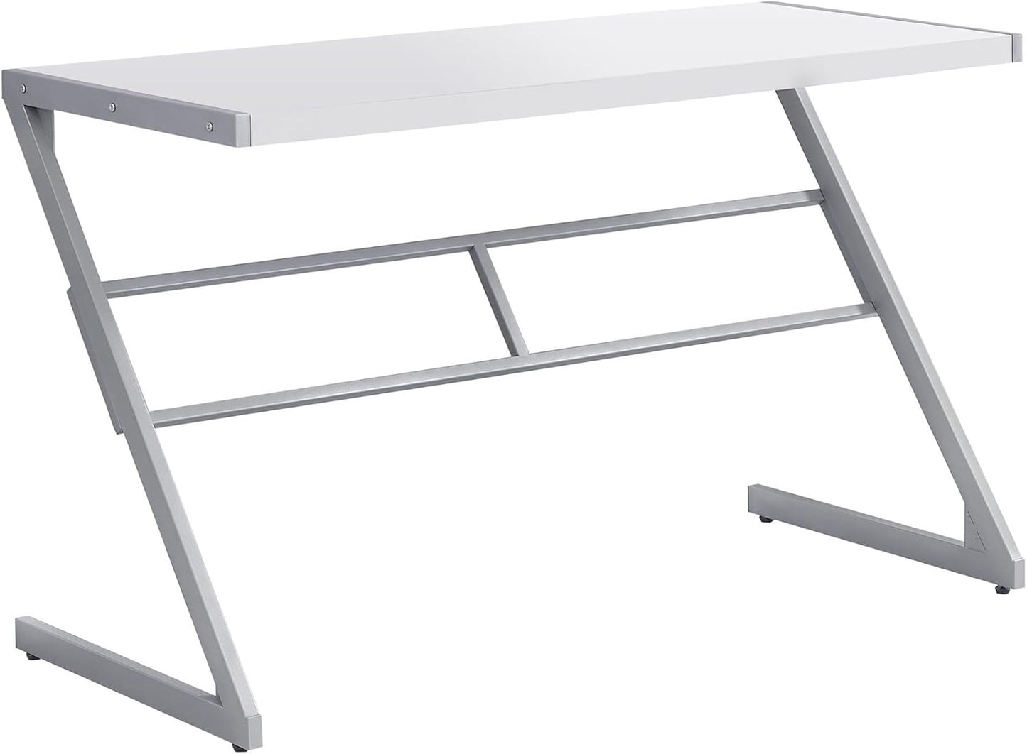 48″ Z‑Leg Computer Desk – Rustic Industrial Style Modern Office Furniture K737D - with White Top & Silver Base | Sold by Uncle Wiener's Wholesale