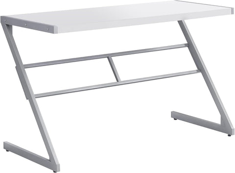 48″ Z‑Leg Computer Desk – Rustic Industrial Style Modern Office Furniture K737D - with White Top & Silver Base | Sold by Uncle Wiener's Wholesale