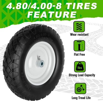 4.80/4.00 - 8 Solid Tire & Wheel Assembly, Flat - Free Utility & Lawn Cart Wheels, 2 Pack – TW4804008S2 - with | Sold by Uncle Wiener's Wholesale