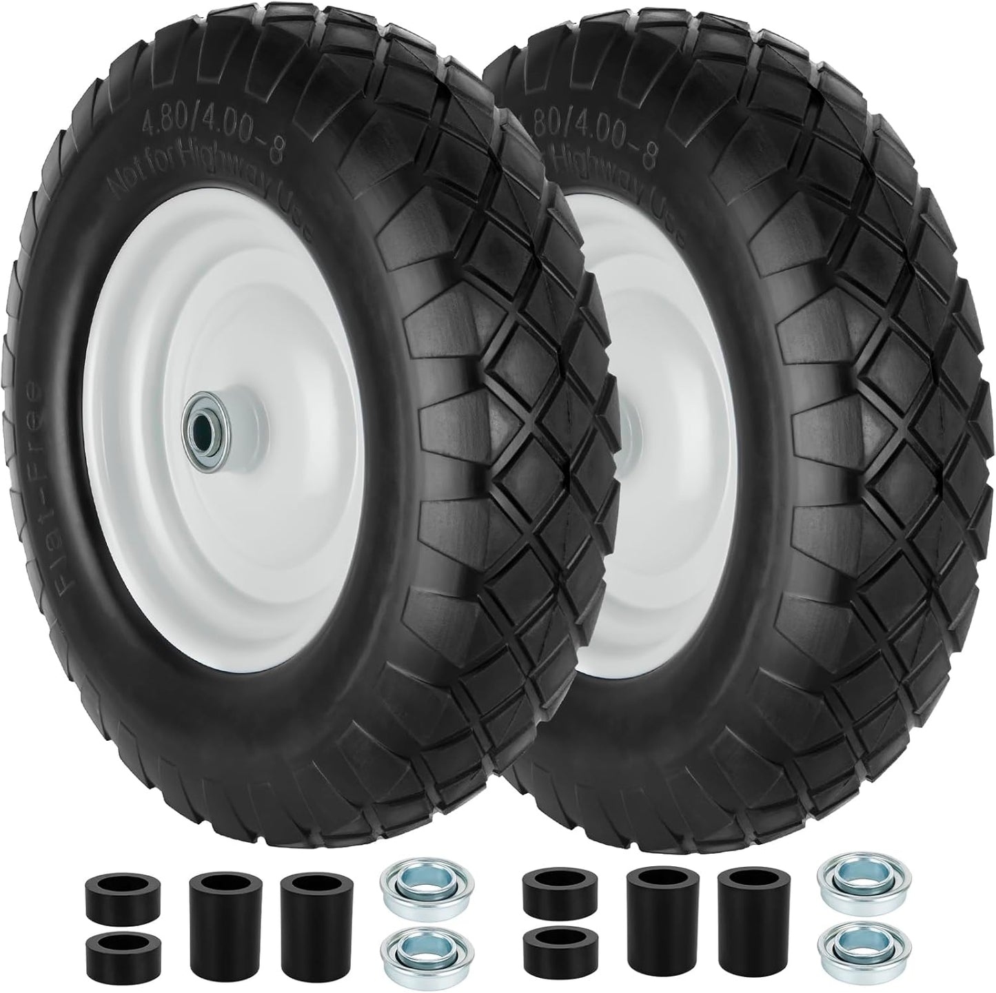 4.80/4.00 - 8 Solid Tire & Wheel Assembly, Flat - Free Utility & Lawn Cart Wheels, 2 Pack – TW4804008S2 - with | Sold by Uncle Wiener's Wholesale