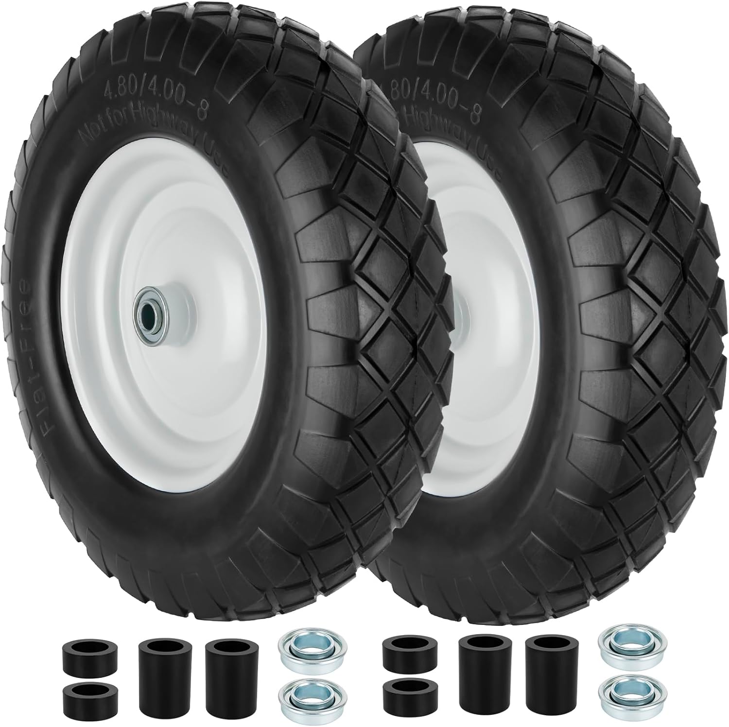 4.80/4.00 - 8 Solid Tire & Wheel Assembly, Flat - Free Utility & Lawn Cart Wheels, 2 Pack – TW4804008S2 - with | Sold by Uncle Wiener's Wholesale