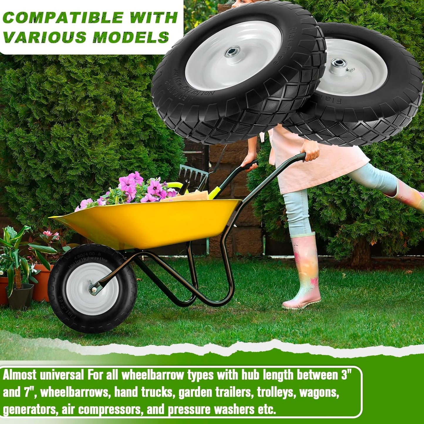 4.80/4.00 - 8 Solid Tire & Wheel Assembly, Flat - Free Utility & Lawn Cart Wheels, 2 Pack – TW4804008S2 - with | Sold by Uncle Wiener's Wholesale