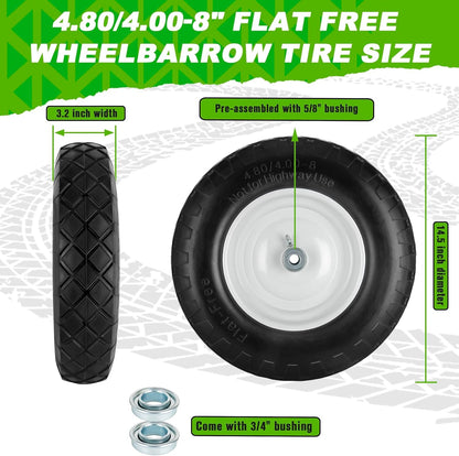 4.80/4.00 - 8 Solid Tire & Wheel Assembly, Flat - Free Utility & Lawn Cart Wheels, 2 Pack – TW4804008S2 - with | Sold by Uncle Wiener's Wholesale