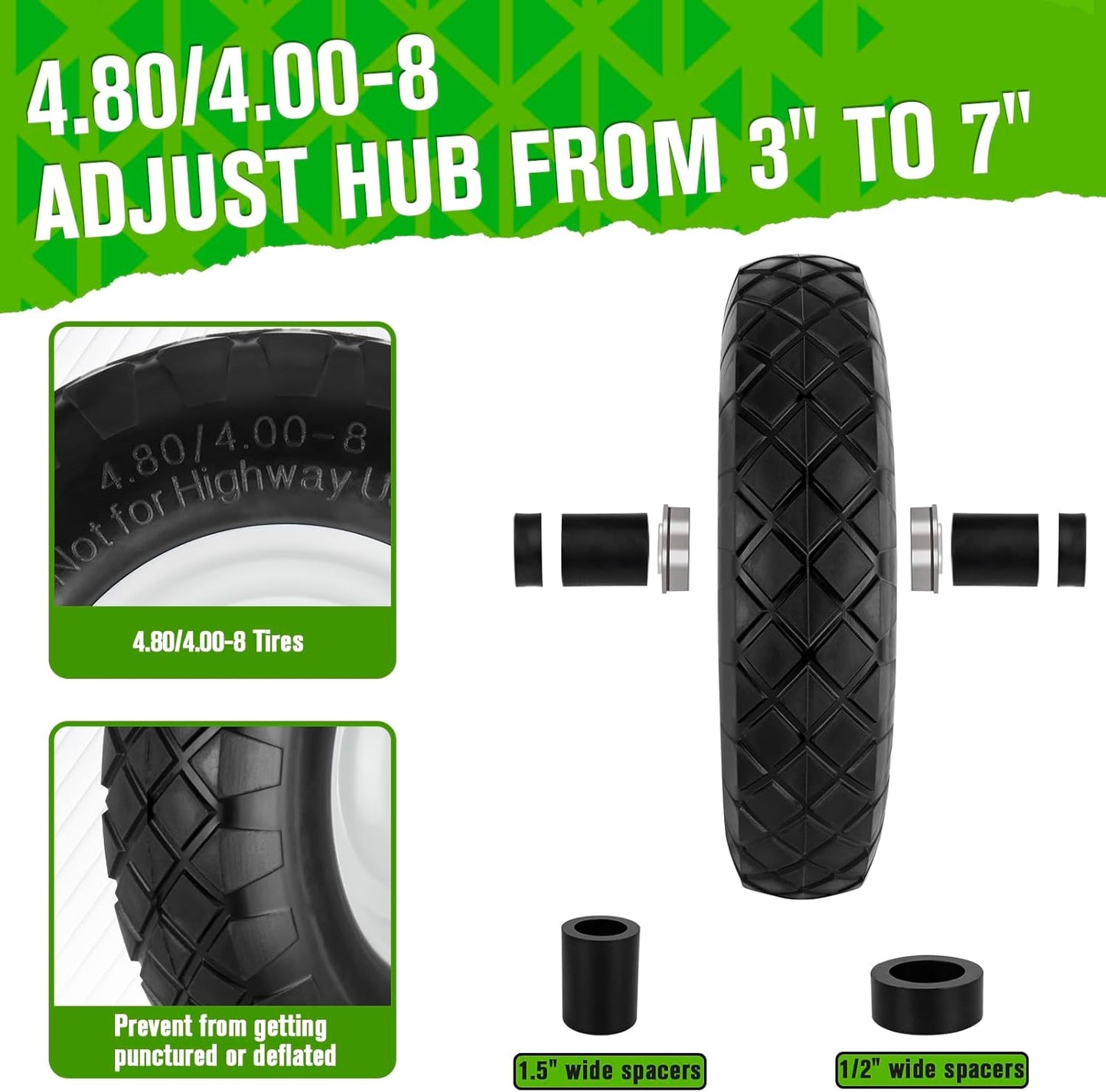 4.80/4.00 - 8 Solid Tire & Wheel Assembly, Flat - Free Utility & Lawn Cart Wheels, 2 Pack – TW4804008S2 - with | Sold by Uncle Wiener's Wholesale