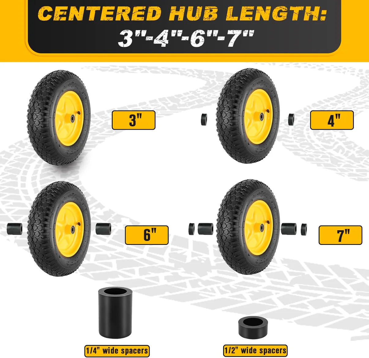 Pneumatic Tire & Wheel Assembly 2-Pack Replacement Wheels 2.80/2.50-4, 13x4.00-6 & 4.80/4.00-8 for Hand Trucks, Wheelbarrows, Carts, Dollies & Garden Trailers