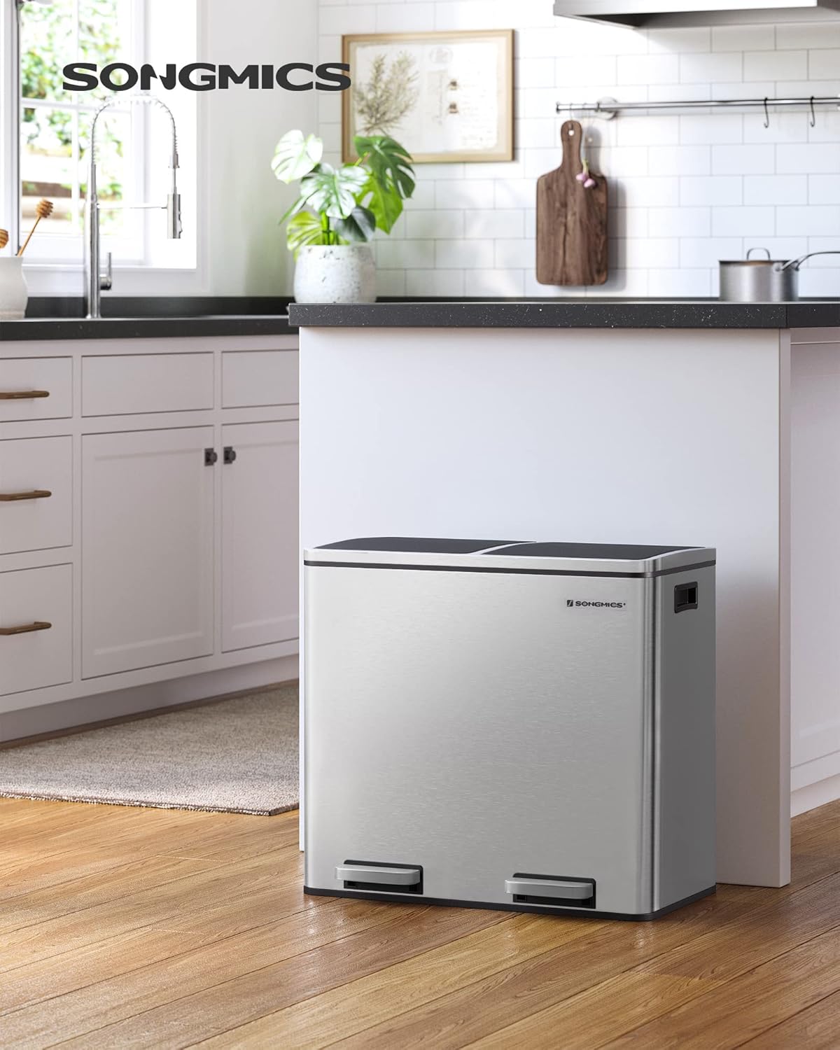 48L Dual Compartment Kitchen Trash Can with Soft Close Lid, Recycling Waste Bin with Pedals and Removable Inner Buckets Silver LTB48NL - with | Sold by Uncle Wiener's Wholesale