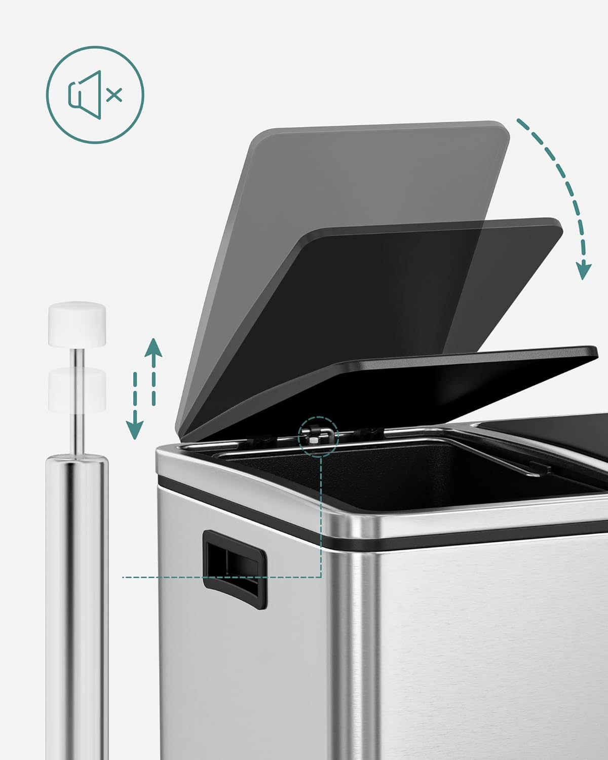 48L Dual Compartment Kitchen Trash Can with Soft Close Lid, Recycling Waste Bin with Pedals and Removable Inner Buckets Silver LTB48NL - with | Sold by Uncle Wiener's Wholesale