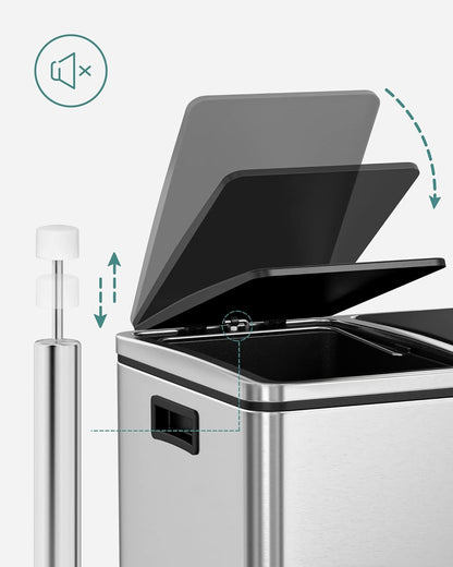 48L Dual Compartment Kitchen Trash Can with Soft Close Lid, Recycling Waste Bin with Pedals and Removable Inner Buckets Silver LTB48NL - with | Sold by Uncle Wiener's Wholesale