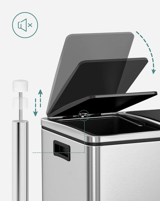 48L Dual Compartment Kitchen Trash Can with Soft Close Lid, Recycling Waste Bin with Pedals and Removable Inner Buckets Silver LTB48NL - with | Sold by Uncle Wiener's Wholesale