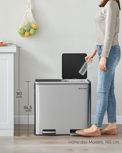 48L Dual Compartment Kitchen Trash Can with Soft Close Lid, Recycling Waste Bin with Pedals and Removable Inner Buckets Silver LTB48NL - with | Sold by Uncle Wiener's Wholesale