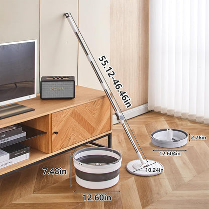 Folding Bucket Mop with 2 Microfiber Pads, Collapsible Pail &amp; Compact Floor Cleaning Mop Set S1365
