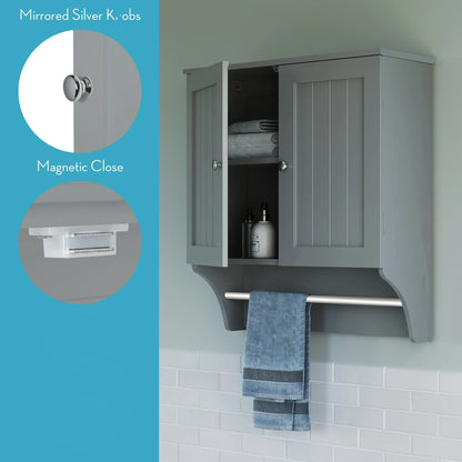 2 Door Bathroom Medicine Cabinet Wall Mounted Storage with Towel Bar White / Grey