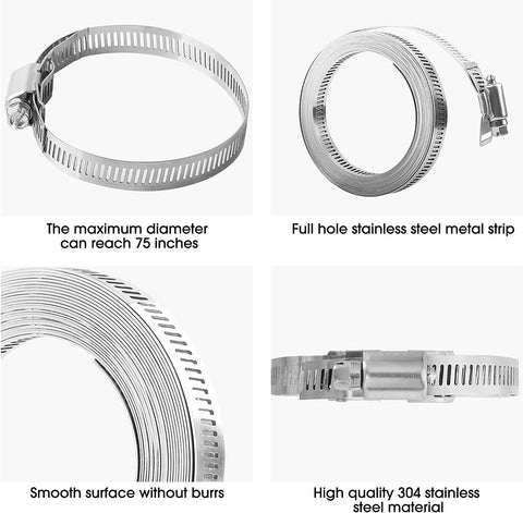New 10 ft Stainless Steel Strap & 6 Fastener Clamps – DIY Adjustable Hose Clamp Kit, Rust-Resistant 304 Stainless Steel