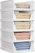 Stacked view of folding closet storage bins for organizing clothes and toys