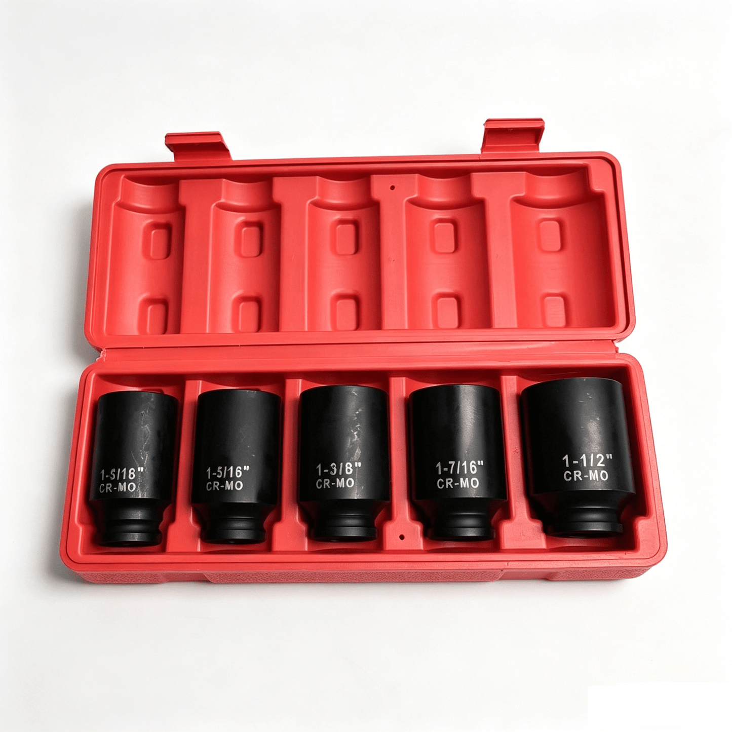 5 - Piece 1/2" Deep Drive Spindle Axle Nut Impact Socket Set – Heavy - Duty Chrome | SKU: S1152 - General Equipment with | Sold by Uncle Wiener's Wholesale