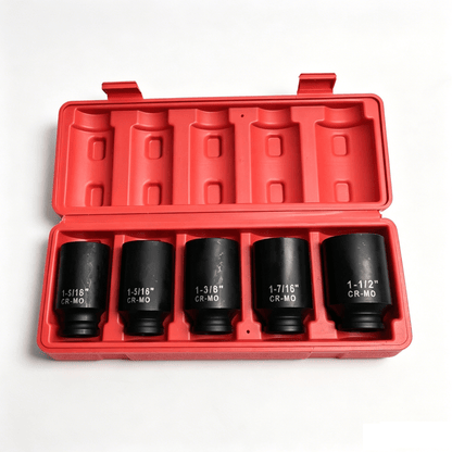 5 - Piece 1/2" Deep Drive Spindle Axle Nut Impact Socket Set – Heavy - Duty Chrome | SKU: S1152 - General Equipment with | Sold by Uncle Wiener's Wholesale