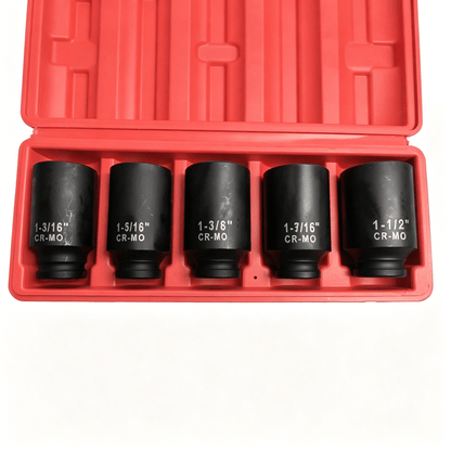 5 - Piece 1/2" Deep Drive Spindle Axle Nut Impact Socket Set – Heavy - Duty Chrome | SKU: S1152 - General Equipment with | Sold by Uncle Wiener's Wholesale