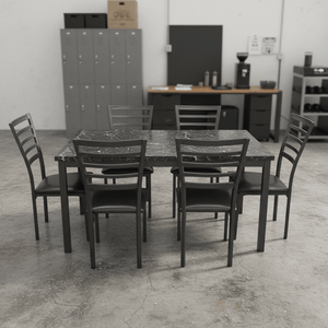 5-Piece & 7-Piece Black Faux Marble Dining Table Set with Cushioned Chairs