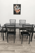 Black faux marble dining table with cushioned chairs – 5-piece set
Modern 7-piece faux marble dining set for home kitchen
