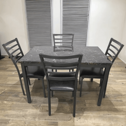 Black faux marble dining table with cushioned chairs – 5-piece set
Modern 7-piece faux marble dining set for home kitchen