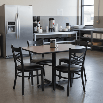5 - Piece Bar Height Table & Chairs Set – Commercial Grade Black Frame with 30"x30" Reversible Top - Furniture with 30" x 30" | Sold by Uncle Wiener's Wholesale