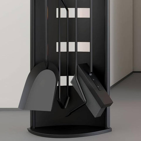 5 - Piece Black Fireplace Tool Set with Stand – Heavy Duty Steel, Minimalist Design 0284812 - with | Sold by Uncle Wiener's Wholesale