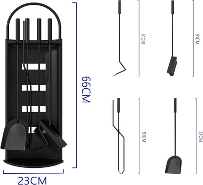 5 - Piece Black Fireplace Tool Set with Stand – Heavy Duty Steel, Minimalist Design 0284812 - with | Sold by Uncle Wiener's Wholesale