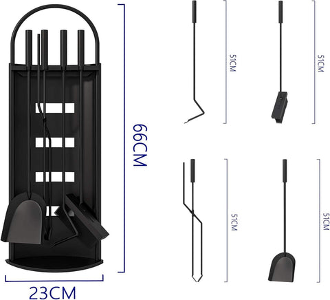 5 - Piece Black Fireplace Tool Set with Stand – Heavy Duty Steel, Minimalist Design 0284812 - with | Sold by Uncle Wiener's Wholesale