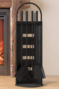 5 - Piece Black Fireplace Tool Set with Stand – Heavy Duty Steel, Minimalist Design 0284812 - with | Sold by Uncle Wiener's Wholesale