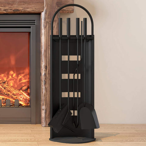 5 - Piece Black Fireplace Tool Set with Stand – Heavy Duty Steel, Minimalist Design 0284812 - with | Sold by Uncle Wiener's Wholesale