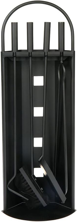 5 - Piece Black Fireplace Tool Set with Stand – Heavy Duty Steel, Minimalist Design 0284812 - with | Sold by Uncle Wiener's Wholesale