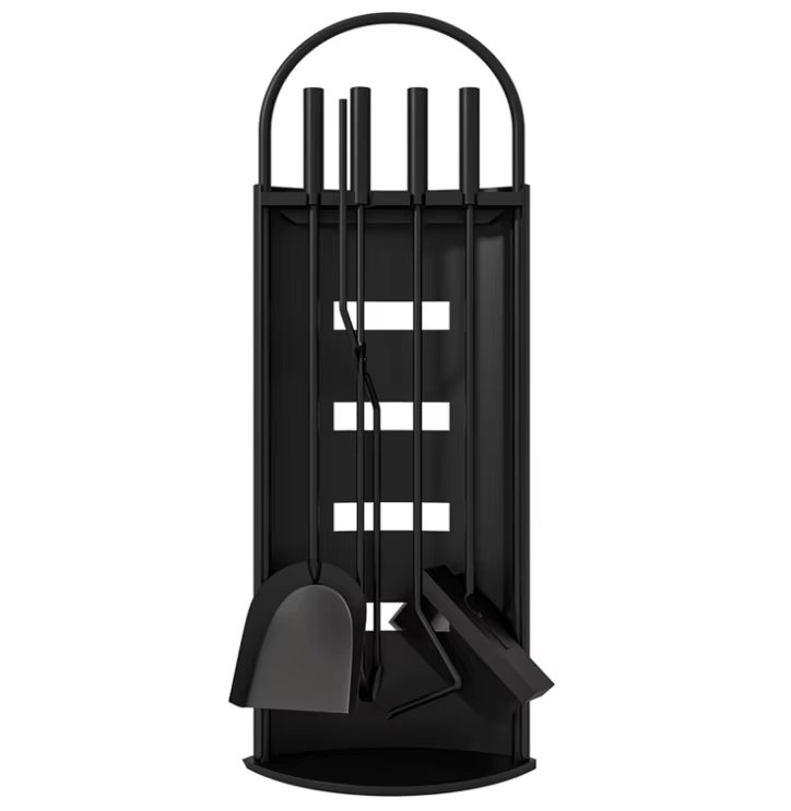 5 - Piece Black Fireplace Tool Set with Stand – Heavy Duty Steel, Minimalist Design 0284812 - with | Sold by Uncle Wiener's Wholesale