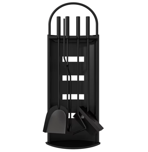 5 - Piece Black Fireplace Tool Set with Stand – Heavy Duty Steel, Minimalist Design 0284812 - with | Sold by Uncle Wiener's Wholesale