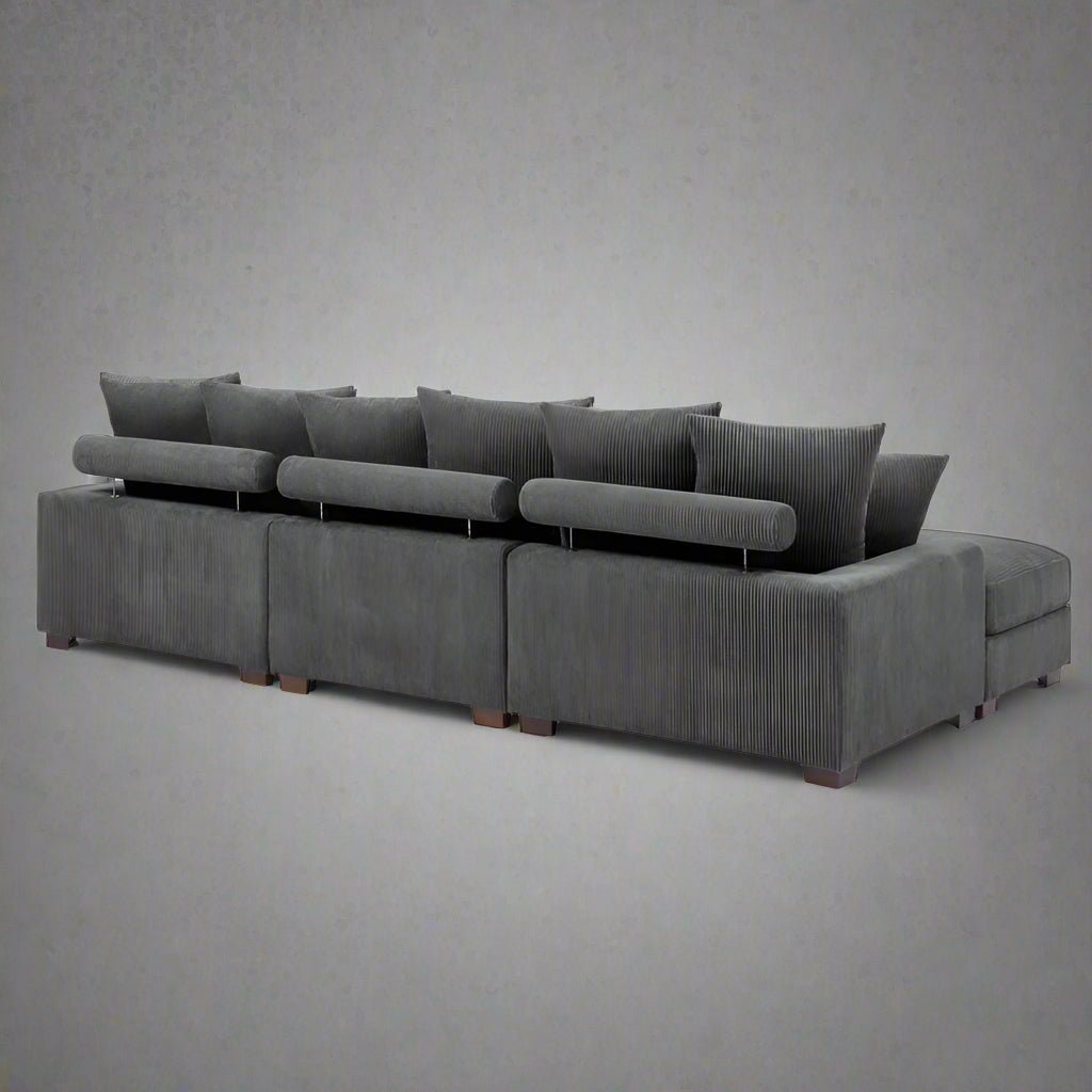 5 - Piece Corduroy Sectional Sofa – U - Shaped Living Room Furniture Set | Dark Gray & Light Gray - with DARK GRAY BT2528SM | Sold by Uncle Wiener's Wholesale