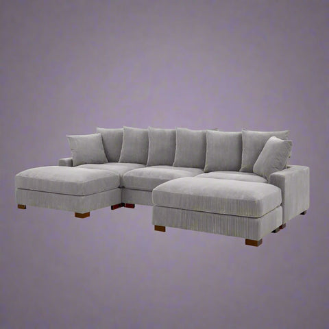5 - Piece Corduroy Sectional Sofa – U - Shaped Living Room Furniture Set | Dark Gray & Light Gray - with DARK GRAY BT2528SM | Sold by Uncle Wiener's Wholesale