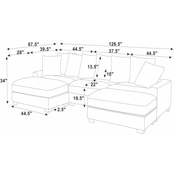 5 - Piece Corduroy Sectional Sofa – U - Shaped Living Room Furniture Set | Dark Gray & Light Gray - with DARK GRAY BT2528SM | Sold by Uncle Wiener's Wholesale